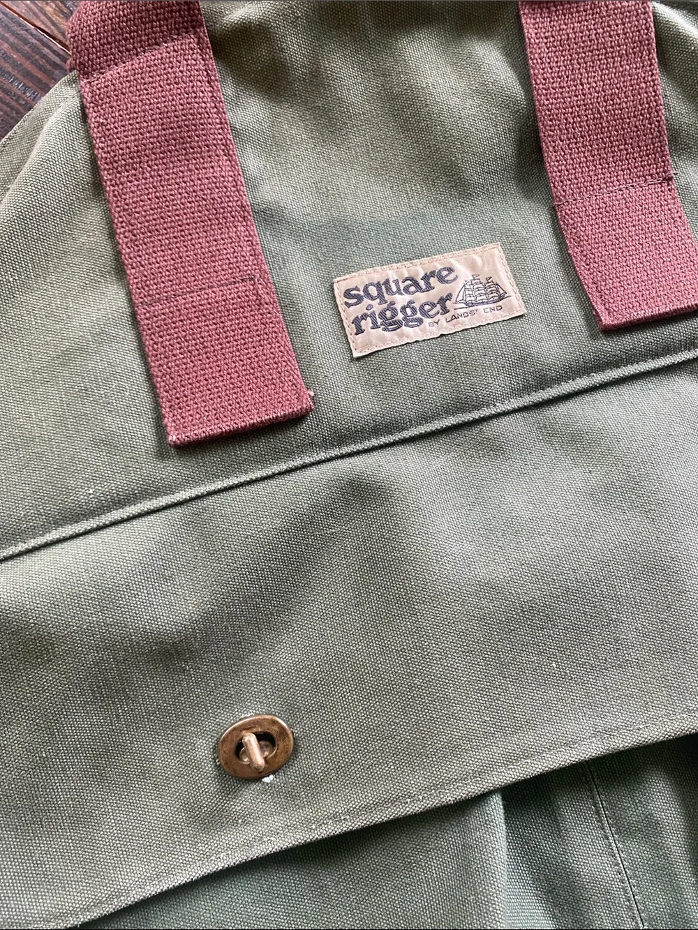 Vintage Lands End Deluxe Square Rigger Olive Canvas Garment Bag Heavy Duty